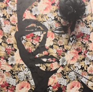 Floral Art Print with Black Silhouette